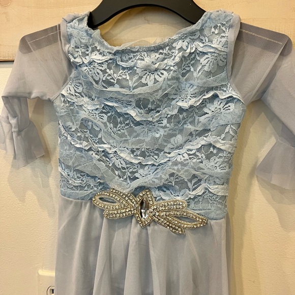 Weissman Go Your Own Way lyrical dance costume sky blue, lace ruffles, SC - Picture 5 of 8